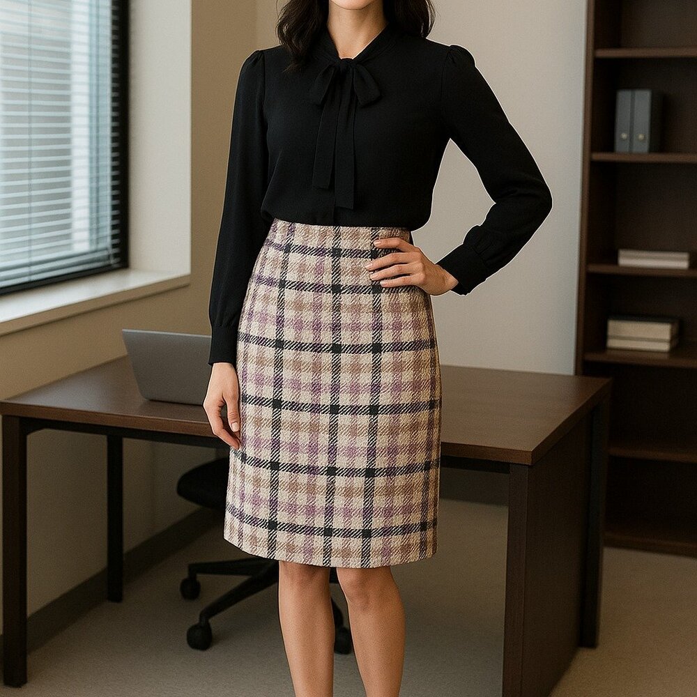 Ann Taylor Women's Plaid Pencil Skirt - Pink and Brown .similar style